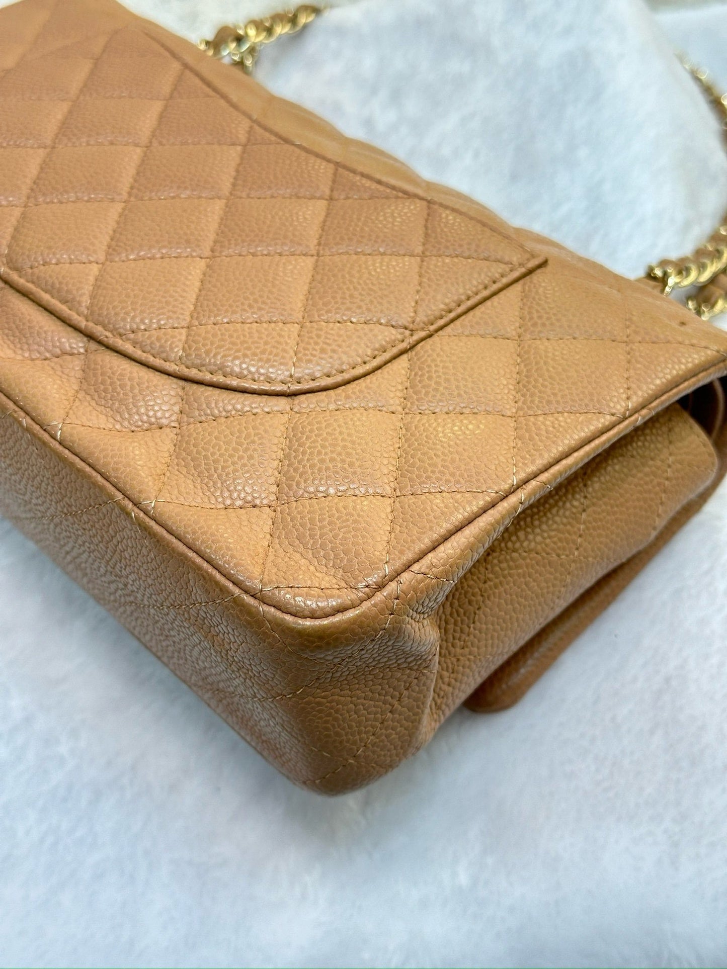 Chanel Medium Caviar Quilted Double Flap Beige Bag 258315 Holo Card