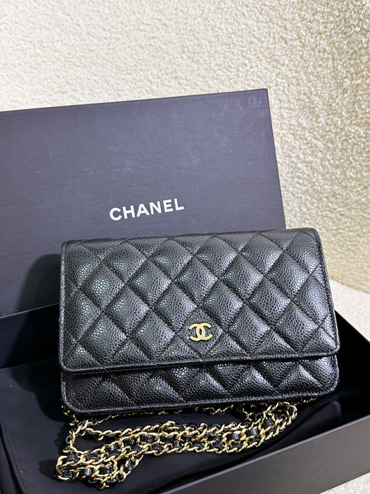 Chanel Classic Wallet on Chain Caviar Black GHW T876 microchip