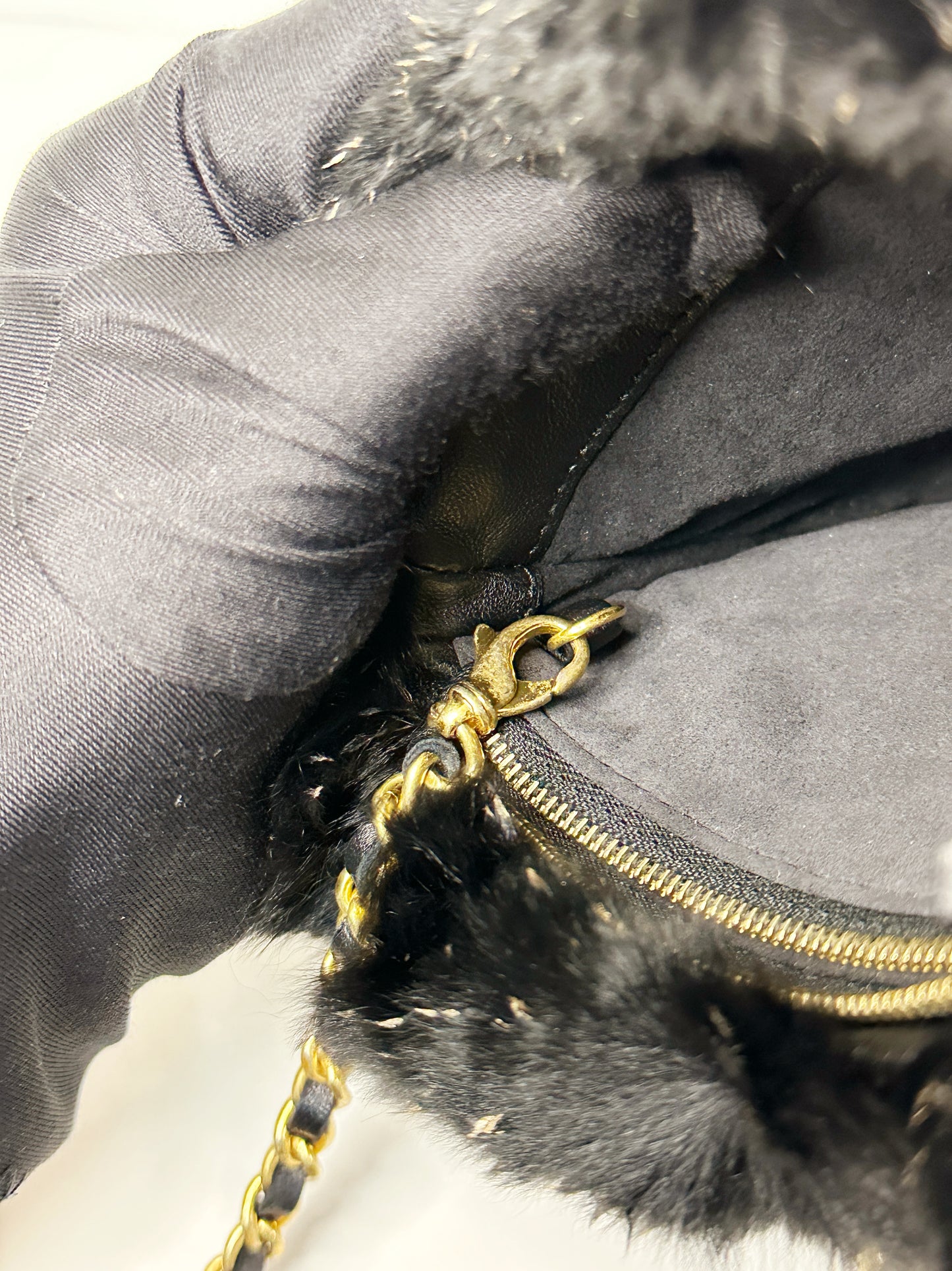 Chanel CC Black Fur Chain Clutch 2270 holo card