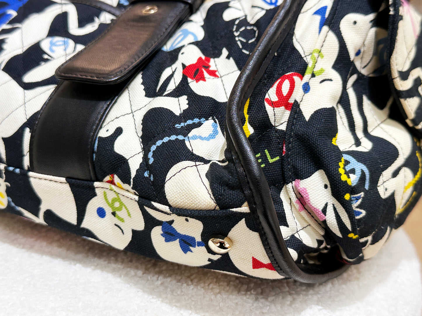 Chanel Canvas Baby Animals Diaper Bag Black 1119 holo card
