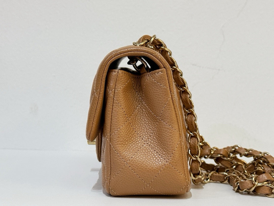 Chanel Classic Mini Rectangular Caviar Dark Beige Bag GHW 2598 holo