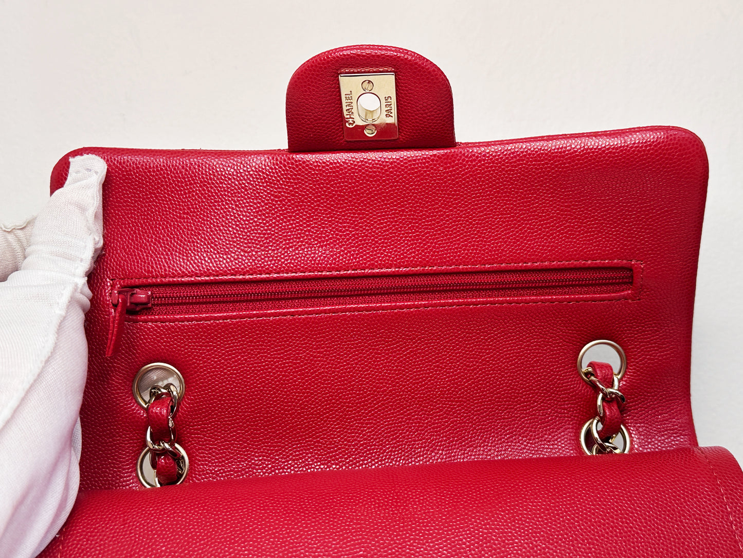 Chanel 19B Small Quilted Caviar Classic Double Flap Bag Red 2851 holo card