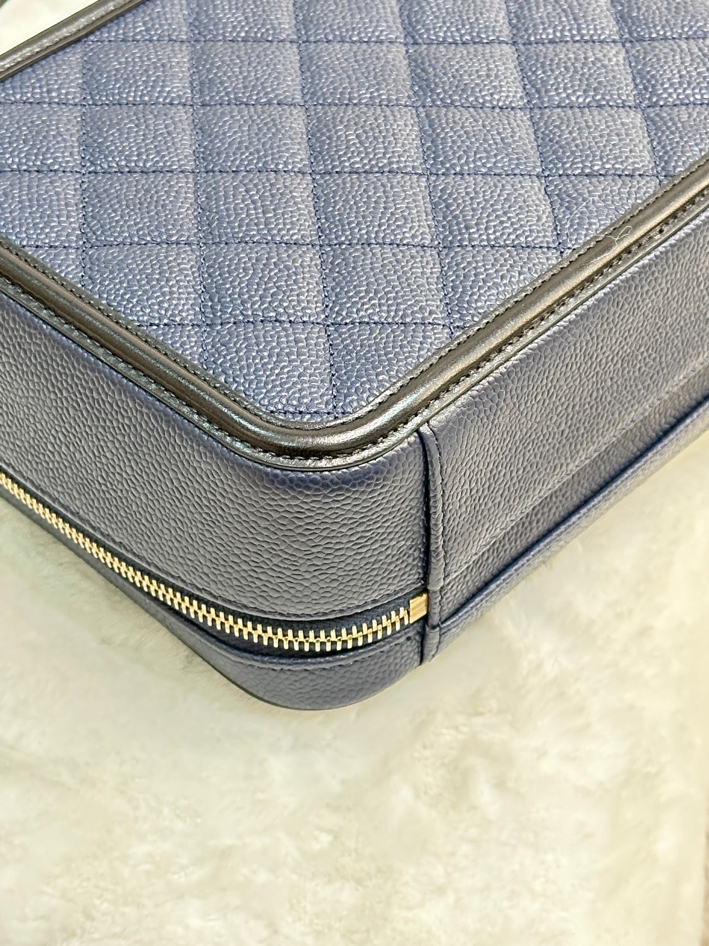 Chanel Filigree Vanity Case Quilted Caviar Medium Blue