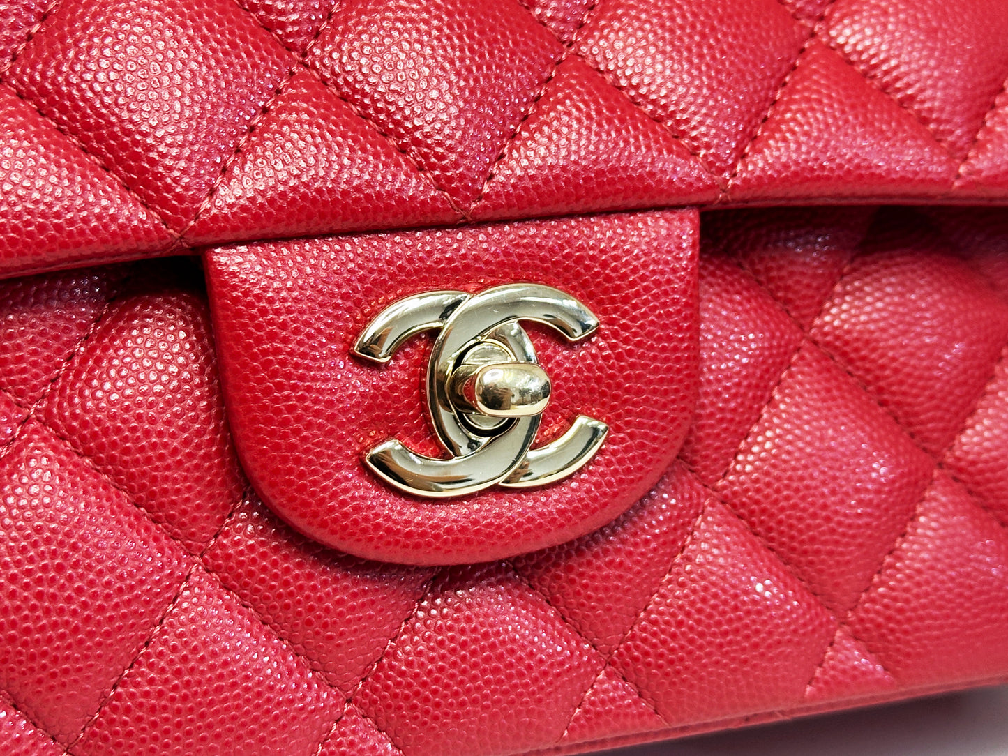 Chanel 19B Small Quilted Caviar Classic Double Flap Bag Red 2851 holo card
