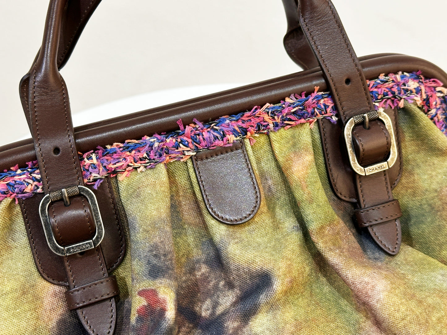 Chanel Green Graffiti Canvas On The Pavements Bowling Bag 2110 holo card