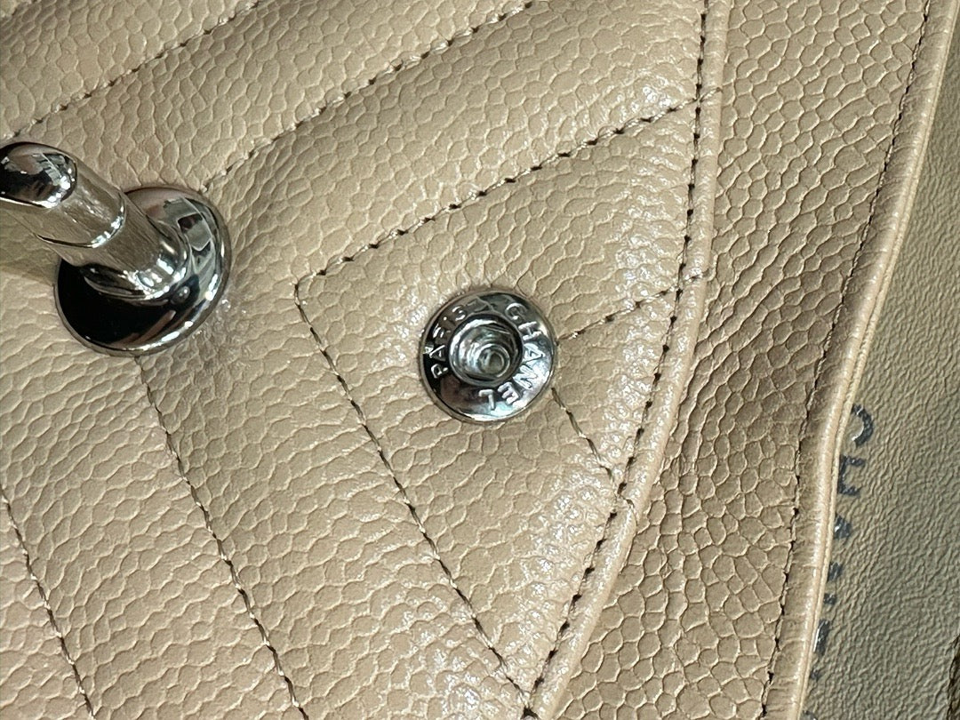 Chanel Small Classic Chevron Calfskin Double Flap Dark Beige SHW 19S 27 Holo card