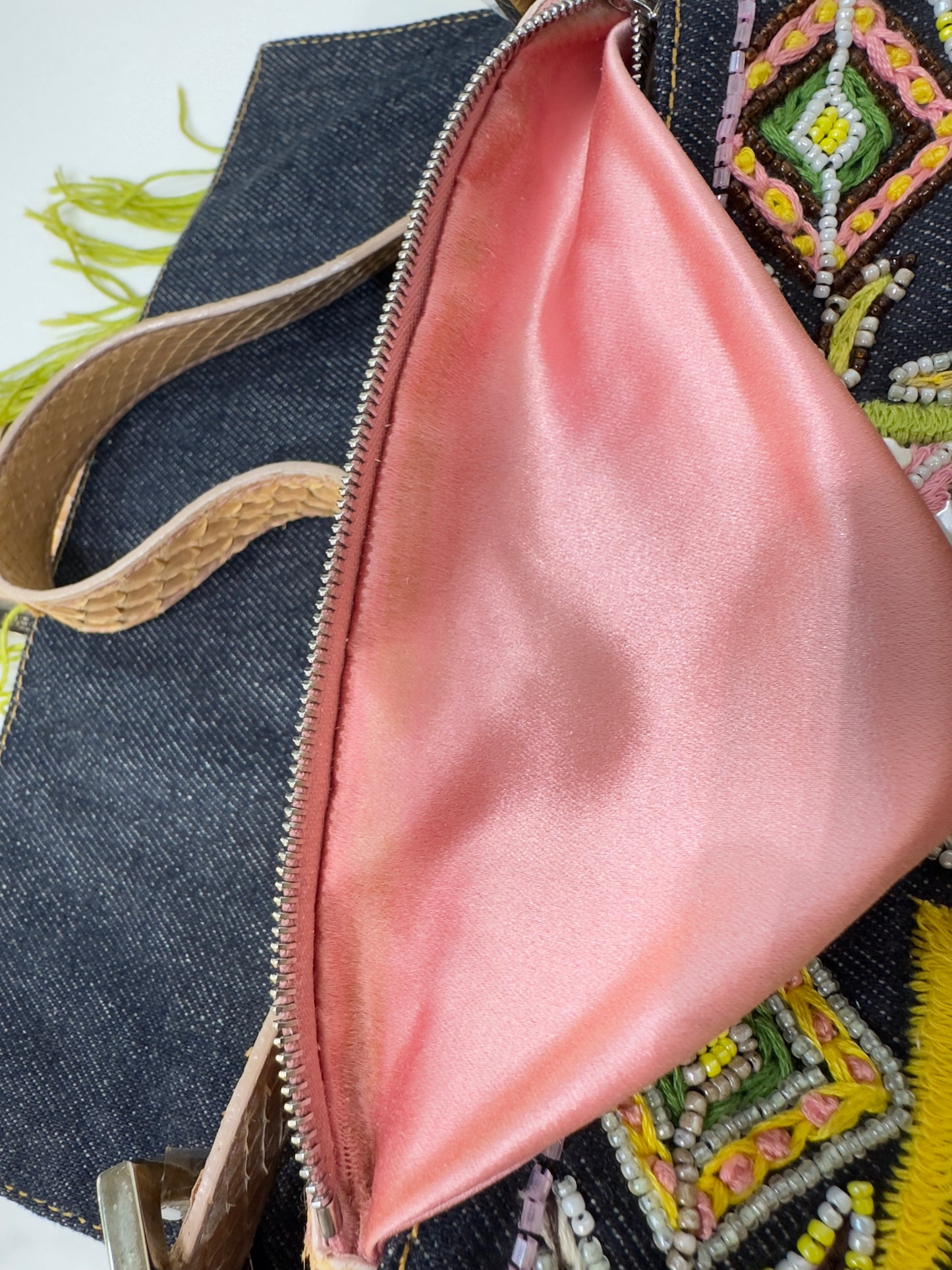 Fendi Denim Snakeskin Beaded Baguette Multicolor