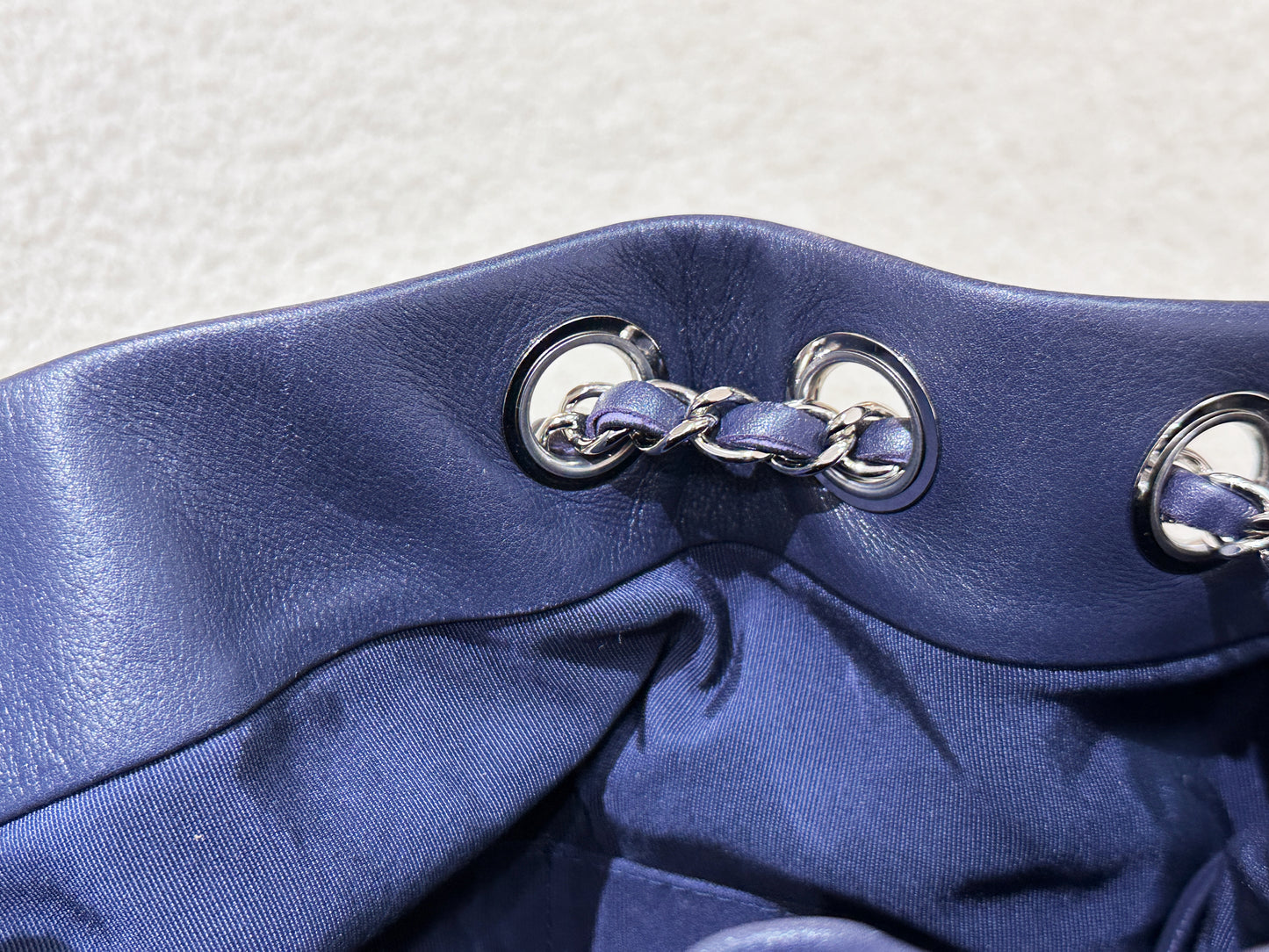Chanel Blue Cotton Drawstring Bag Multiple colors 2704 holo card