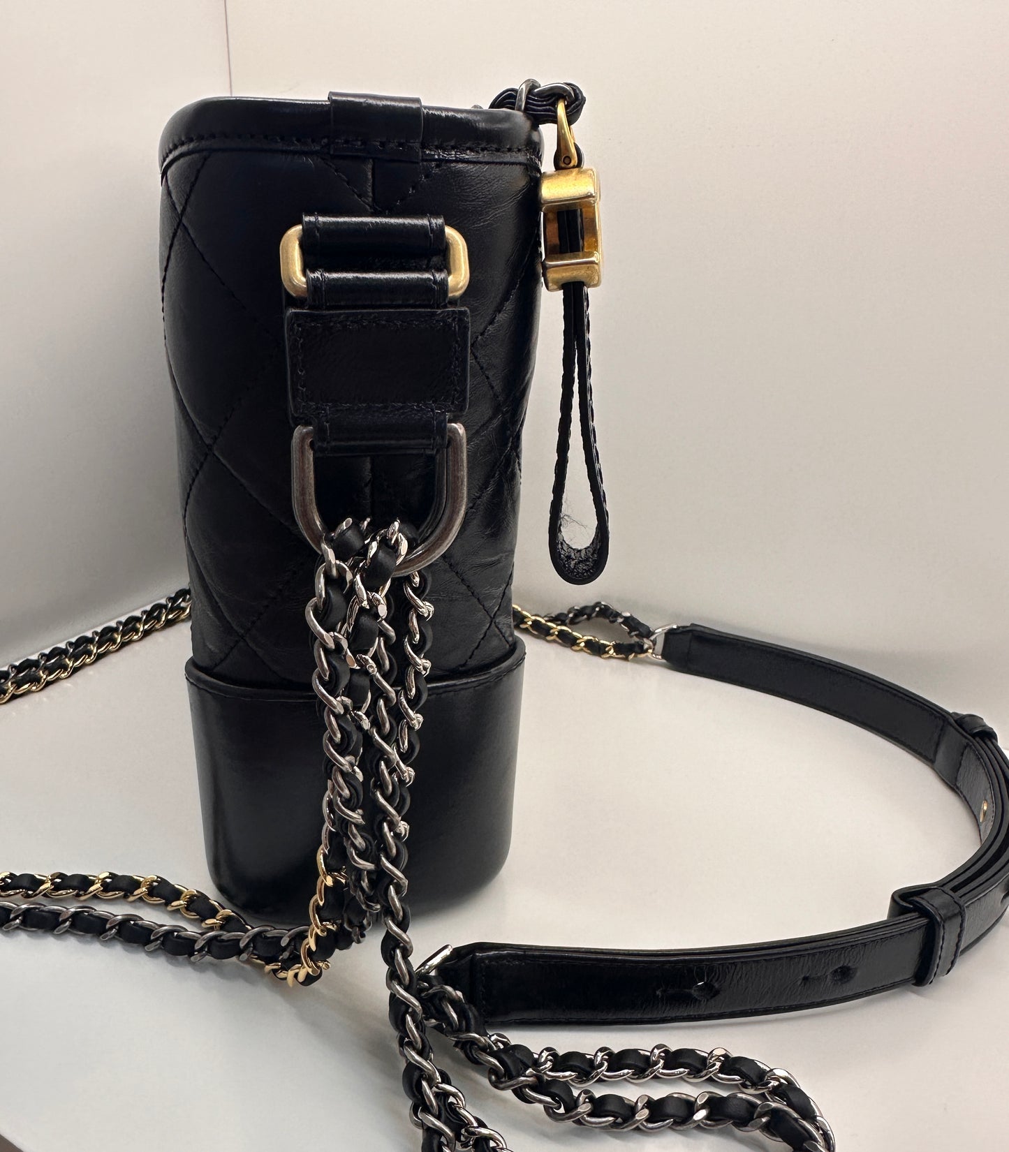 Chanel Quilted Medium Gabrielle Hobo Black Aged Calfskin Mixed Hardware
