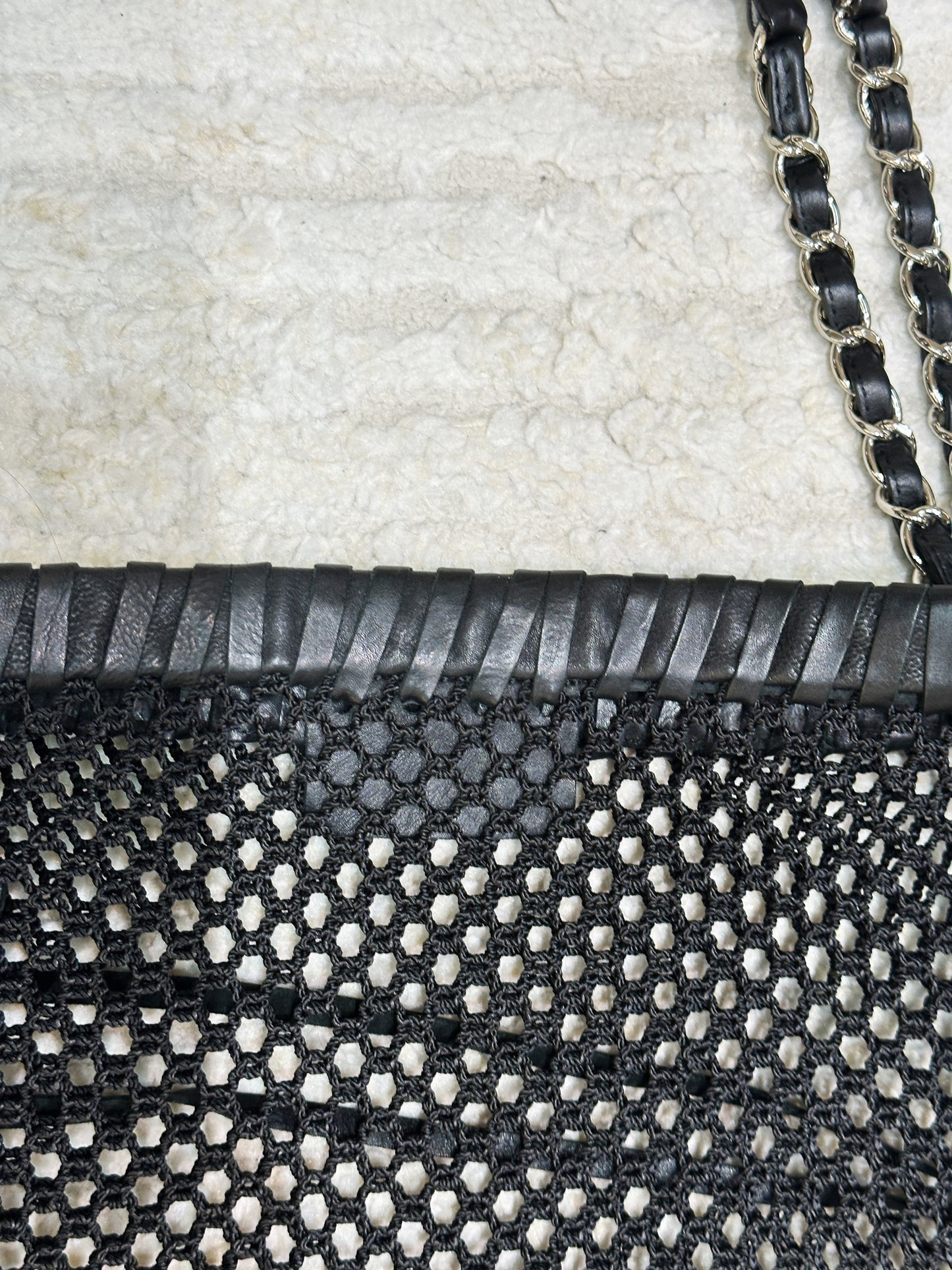 Chanel Limited Edition Resort 2011 Black Fringe Mesh Tote Bag 1373 holo card