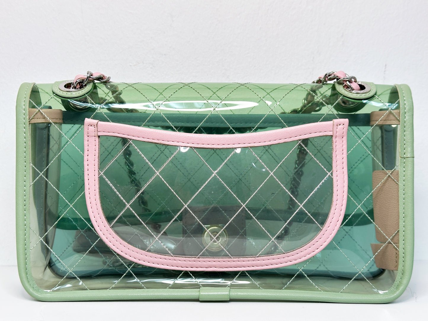 Chanel Coco Splash PVC Medium Flap Bag Green/Blue/Pink 2549 holo card