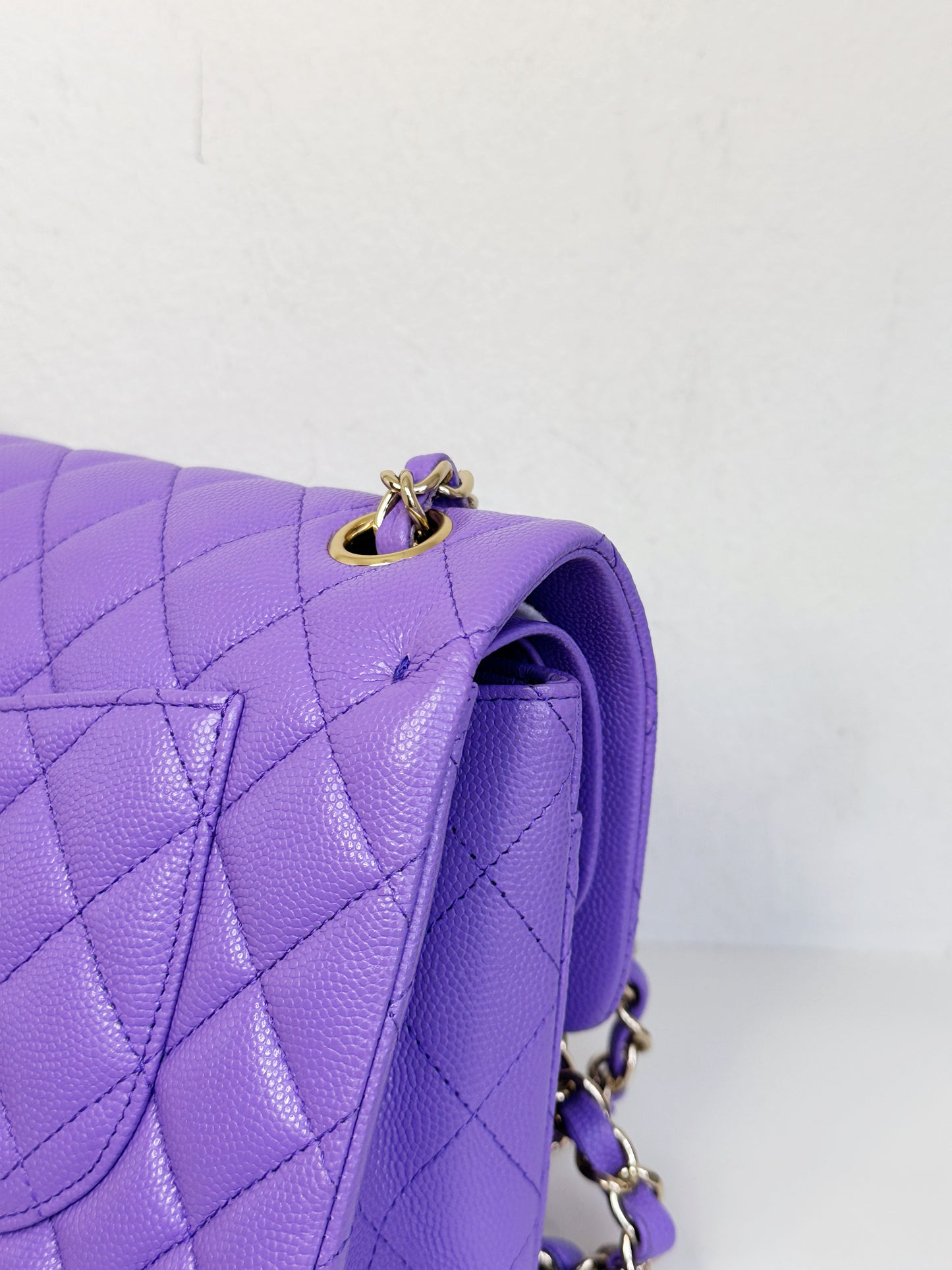 Chanel 20S Small Caviar Classic Quilted Double Flap Bag Purple LGHW 2976 holo card