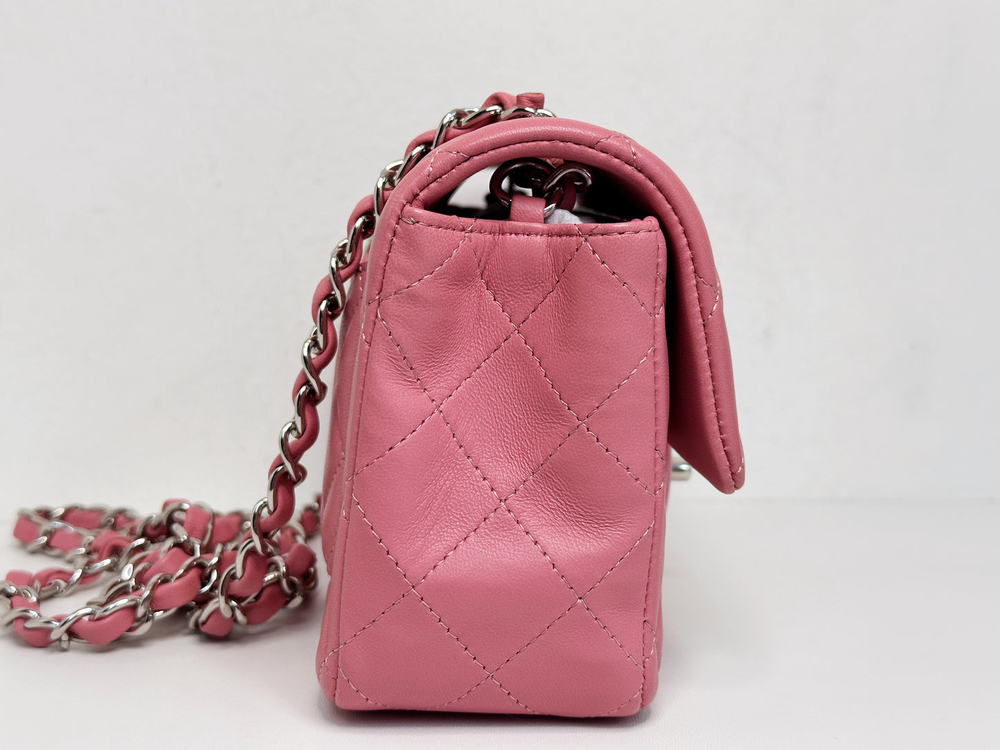 CHANEL Pink Lambskin Quilted Mini Rectangular Flap Bag Pink
