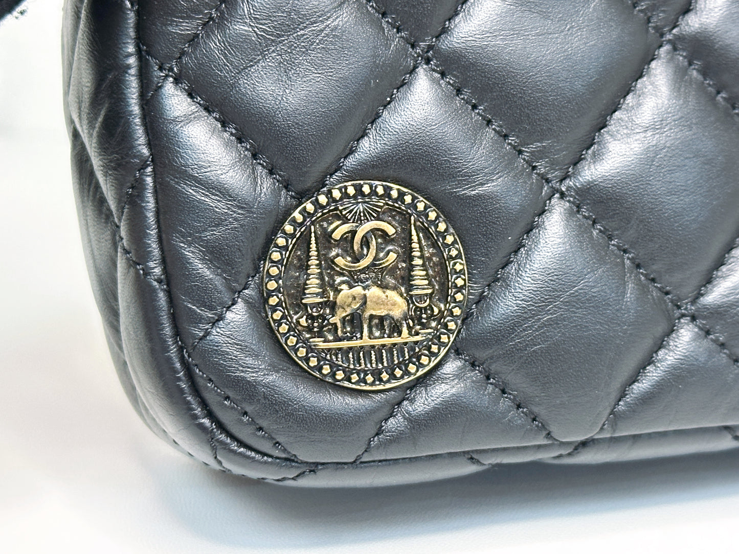 Chanel Mini Limited Edition Aged Calfskin Quilted Medallion Flap Black GHW 2063 holo card