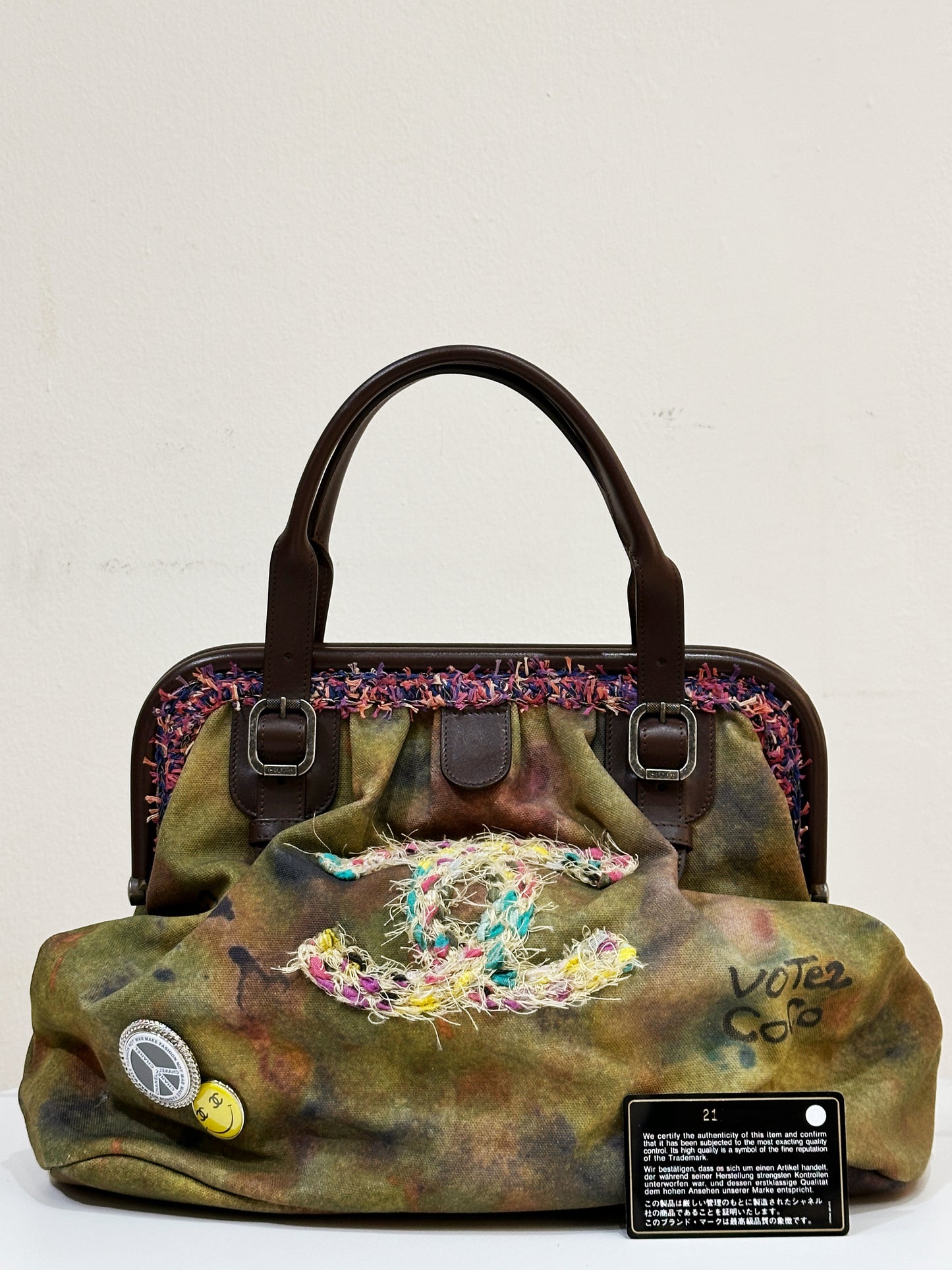 Chanel Green Graffiti Canvas On The Pavements Bowling Bag 2110 holo card