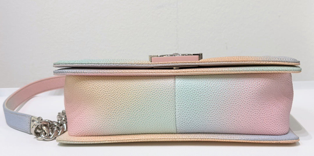 Chanel Medium Caviar Quilted Rainbow LeBoy Flap Pink Multicolor