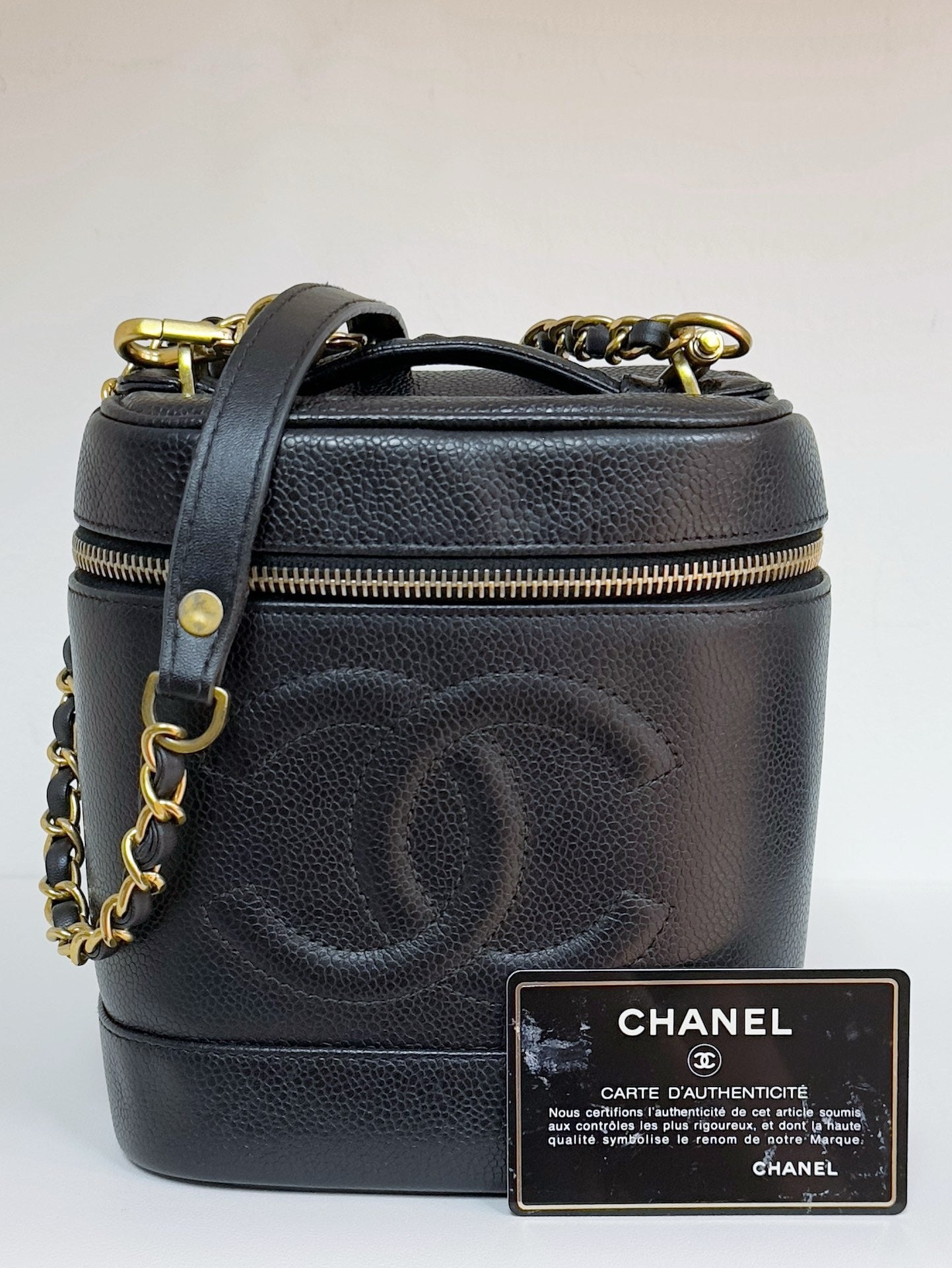 Chanel Vintage Vanity Case Black Caviar GHW 2 holo card