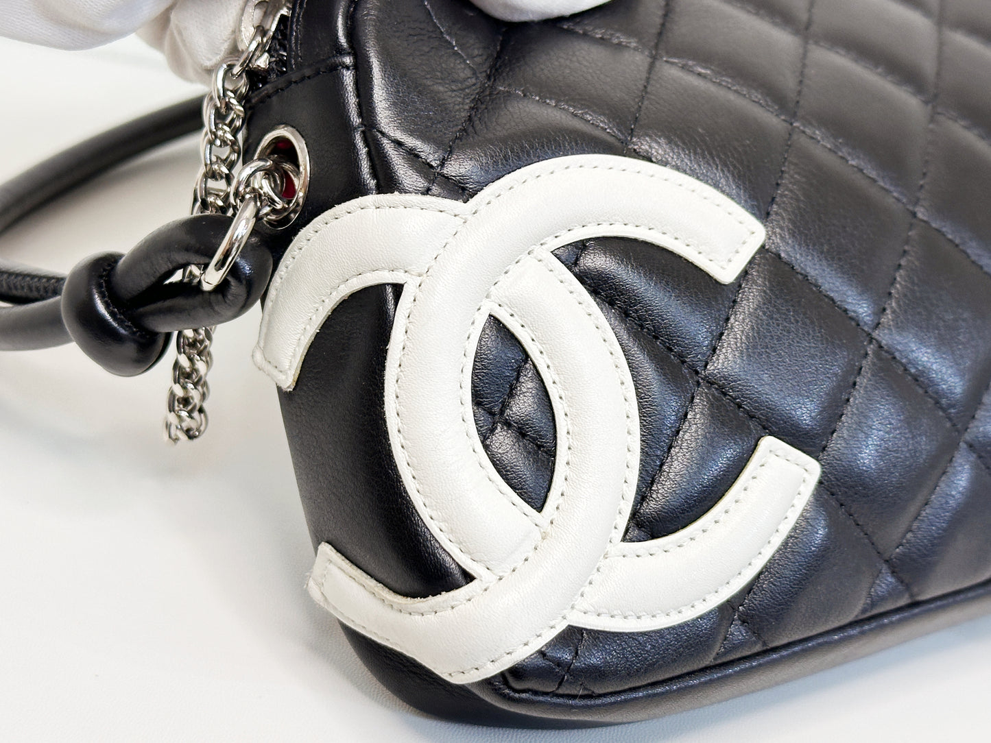 Chanel Calfskin Quilted Cambon Pochette Black White 92 holo card