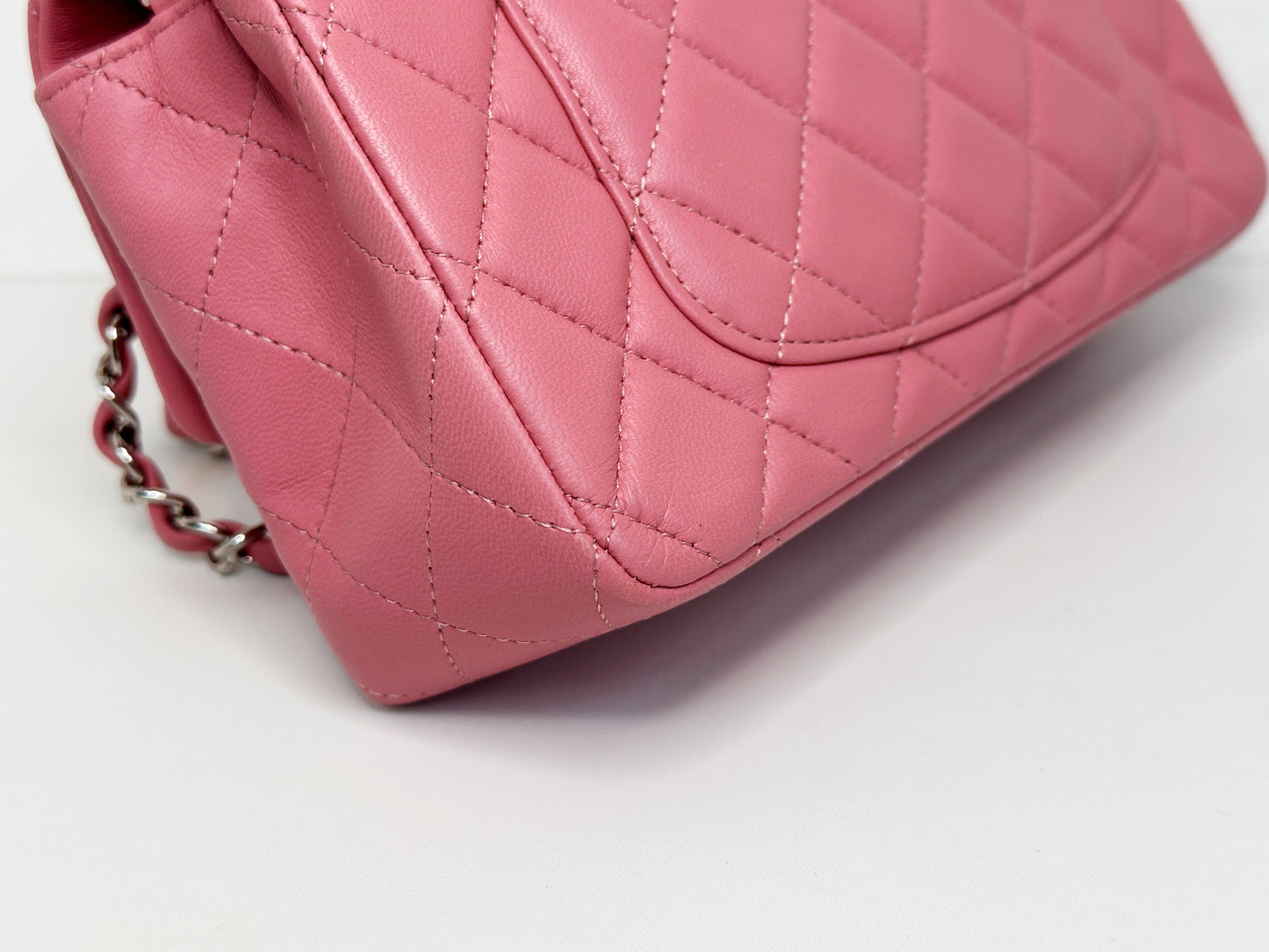 CHANEL Pink Lambskin Quilted Mini Rectangular Flap Bag Pink