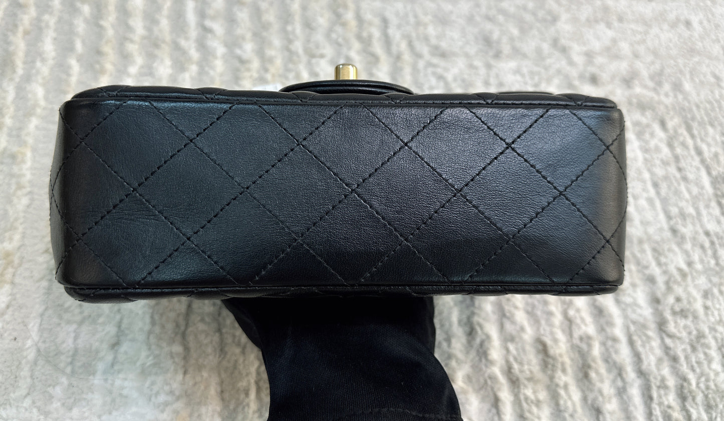 CHANEL Lambskin Quilted Studded Mini Rectangular Flap Black