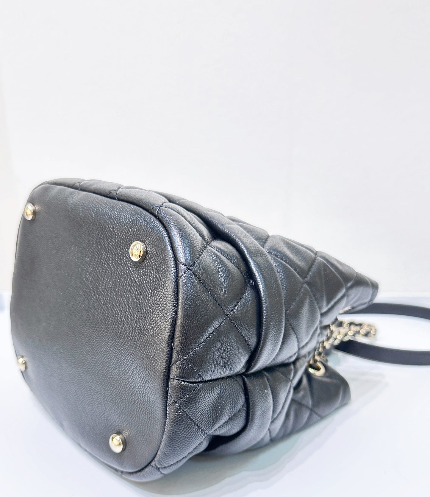 CHANEL Caviar Quilted Rolled Up Bucket Drawstring Bag Black
