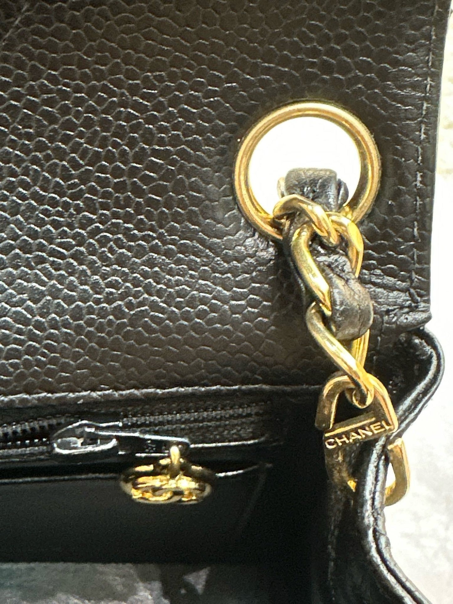 Chanel Mini Square Caviar Classic Flap Chain Shoulder Bag Black GHW(inside corner lightly touched)
