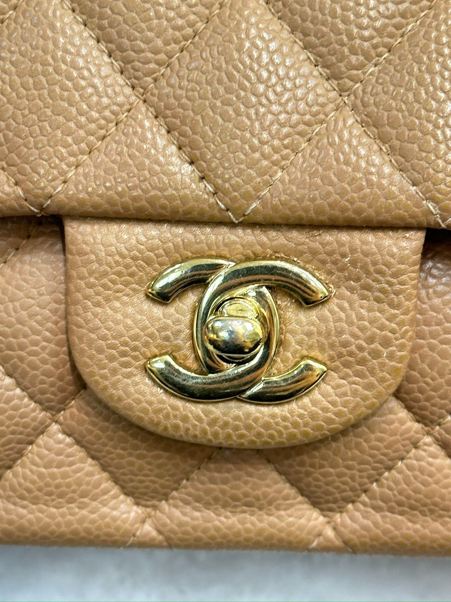 Chanel Medium Caviar Quilted Double Flap Beige Bag 258315 Holo Card