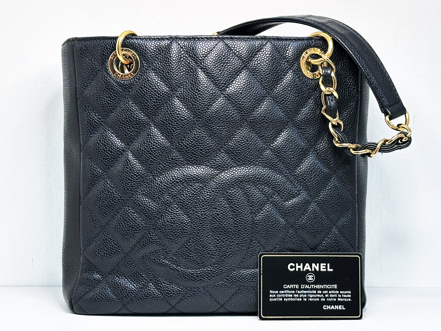 Chanel Caviar Quilted Petit Shopping Tote PST Black 1506 holo card