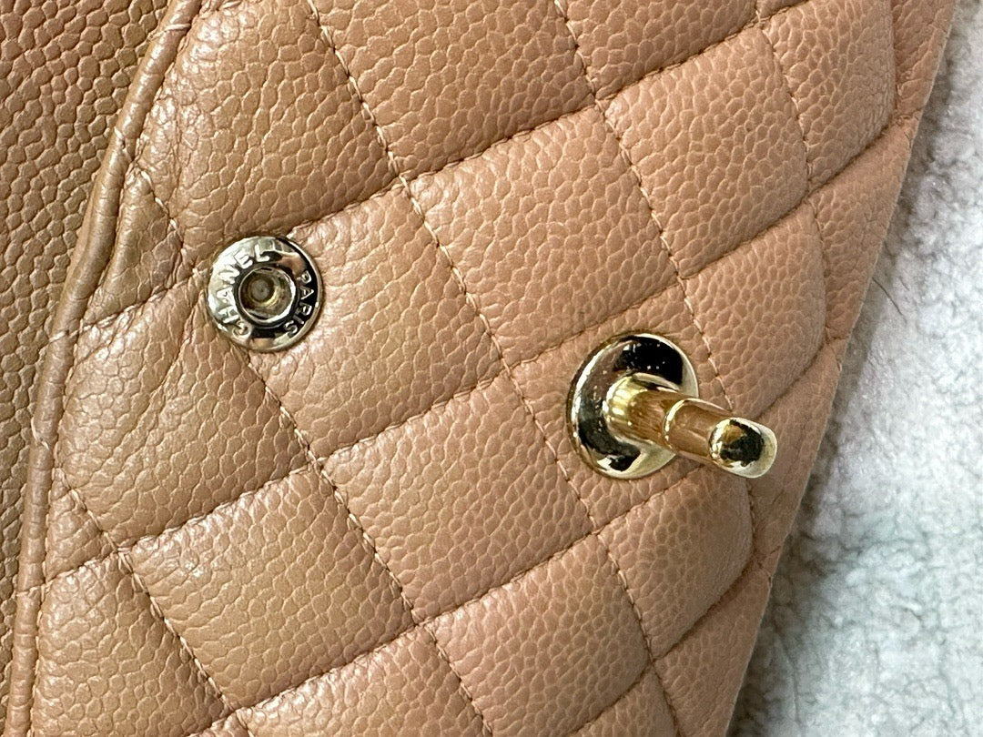 Chanel Medium Caviar Quilted Double Flap Beige Bag 258315 Holo Card