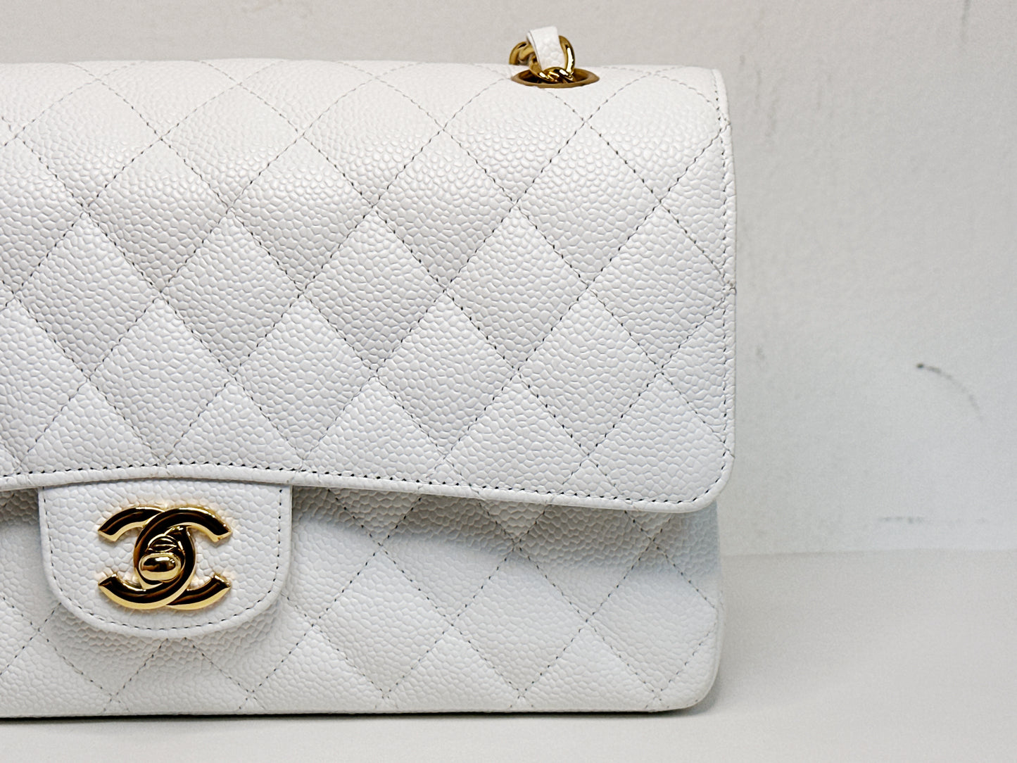 Chanel White Caviar Medium Classic Double Flap Bag 1350 holo card
