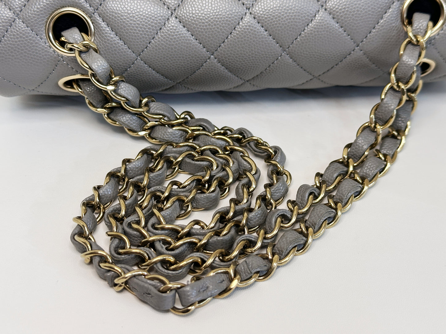 Chanel Small Caviar Quilted Double Flap Bag Grey LGHW EK81 microchip