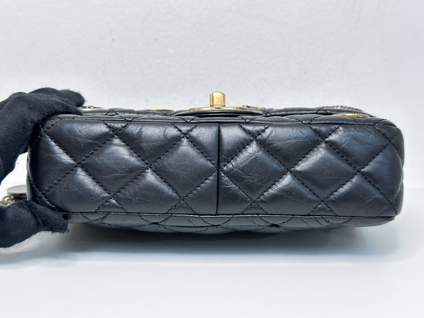 Chanel Mini Limited Edition Aged Calfskin Quilted Medallion Flap Black GHW 2063 holo card