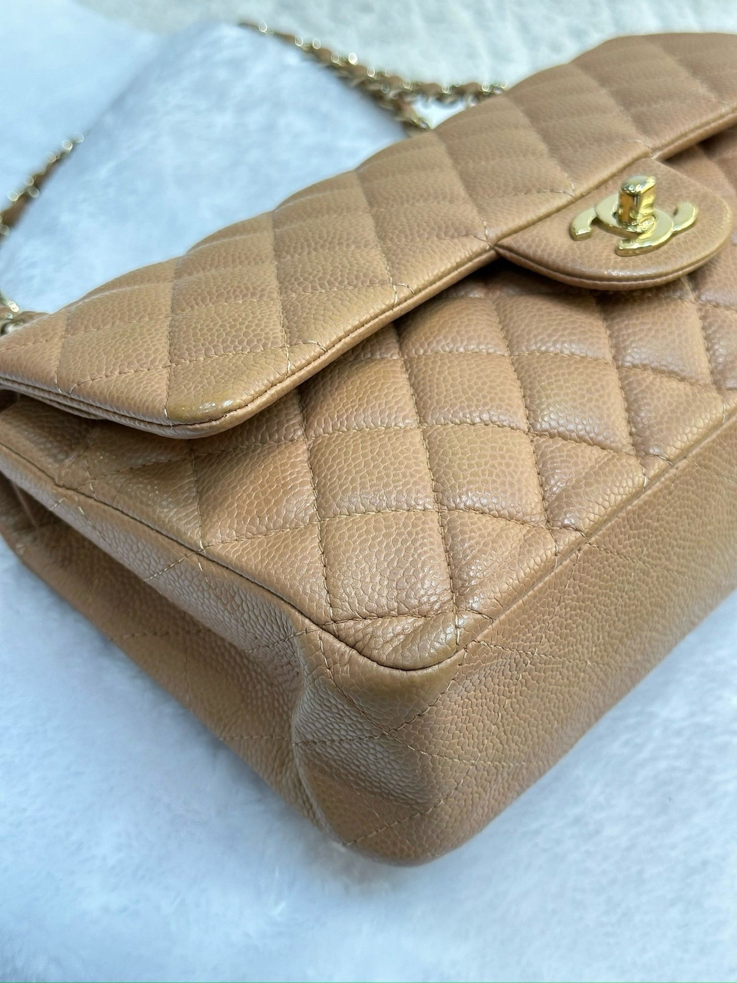 Chanel Medium Caviar Quilted Double Flap Beige Bag 258315 Holo Card