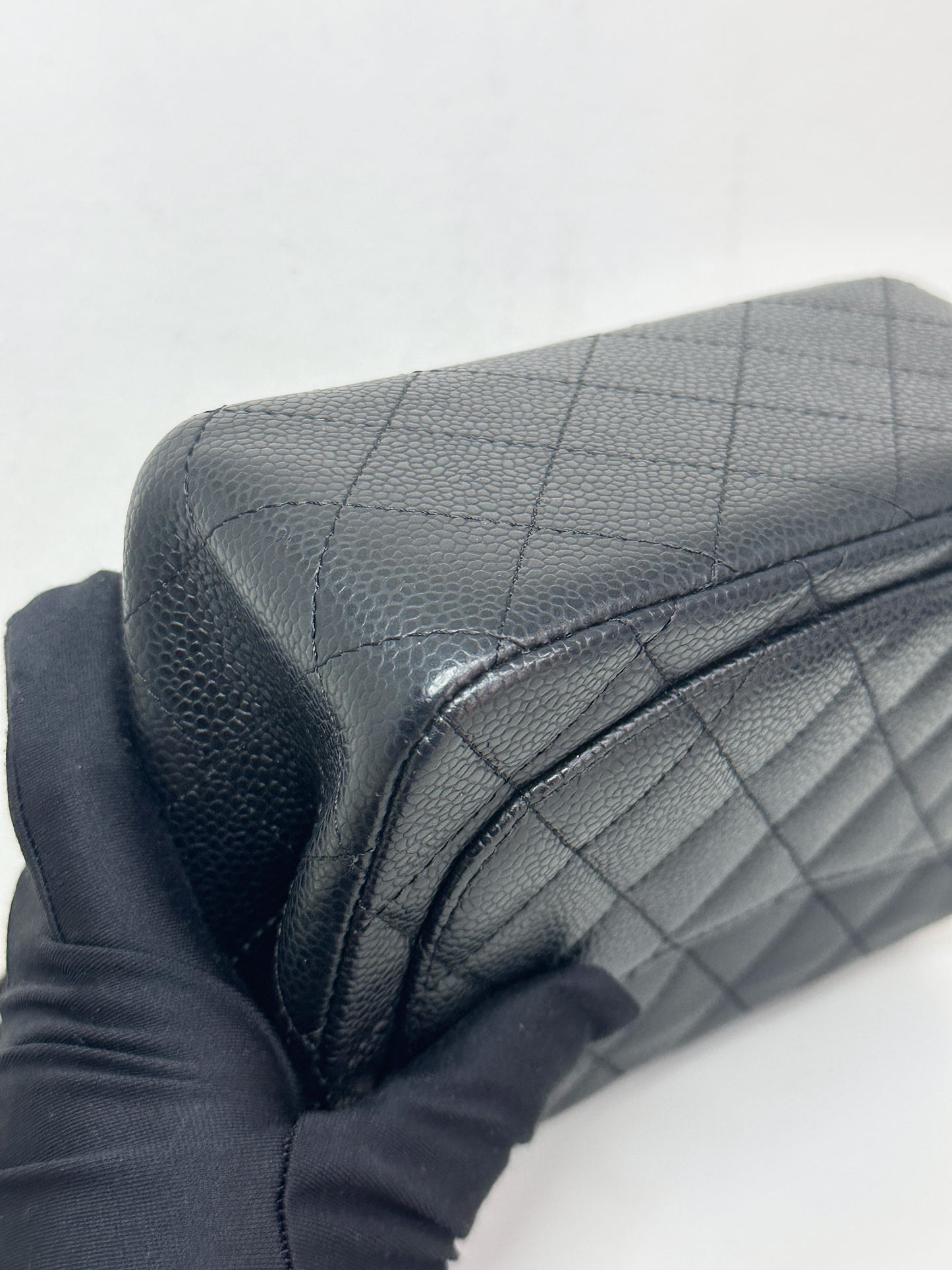 Chanel Mini Square Classic Quilted Caviar Single Flap Bag Black SHW 1184 holo card