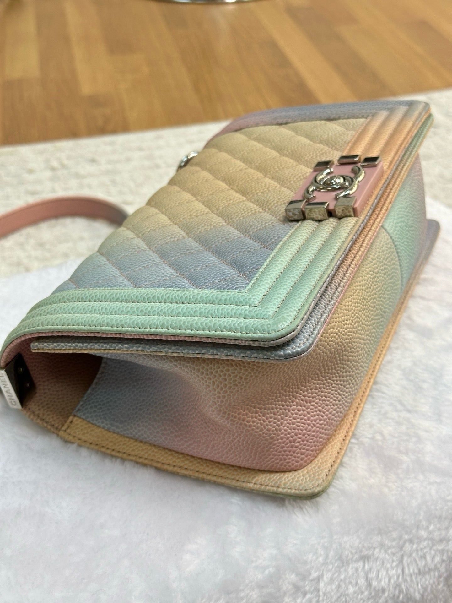 Chanel Medium Caviar Quilted Rainbow LeBoy Flap Pink Multicolor