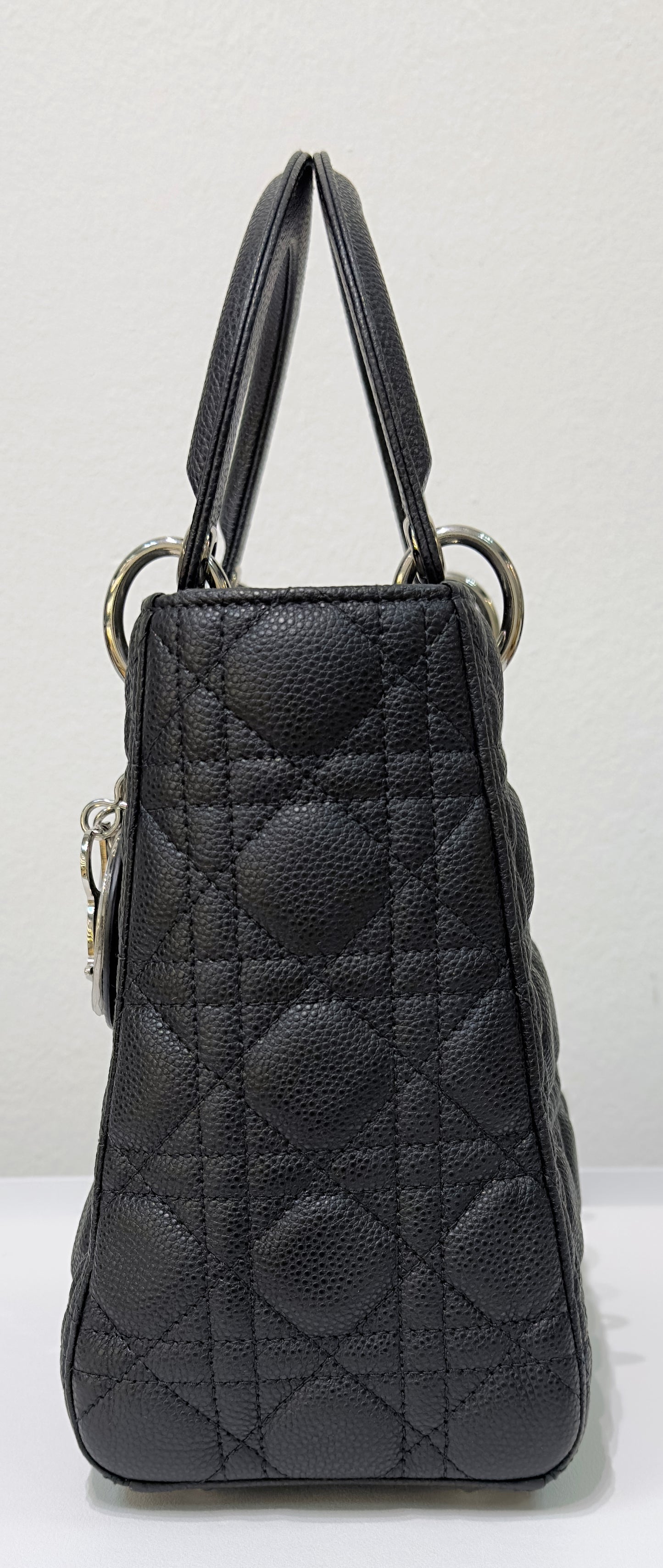 Christian Dior Medium Grained Cannage Calfskin Lady Dior Bag Black SHW