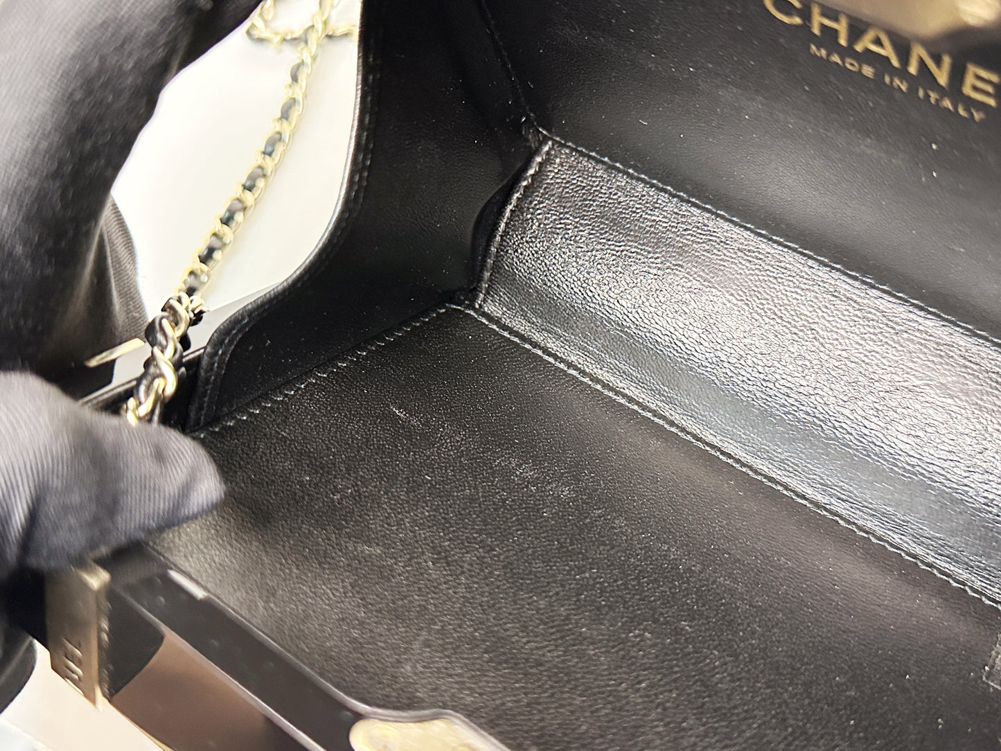 Chanel Plexiglass Gift Box Clutch Black 2327 holo card