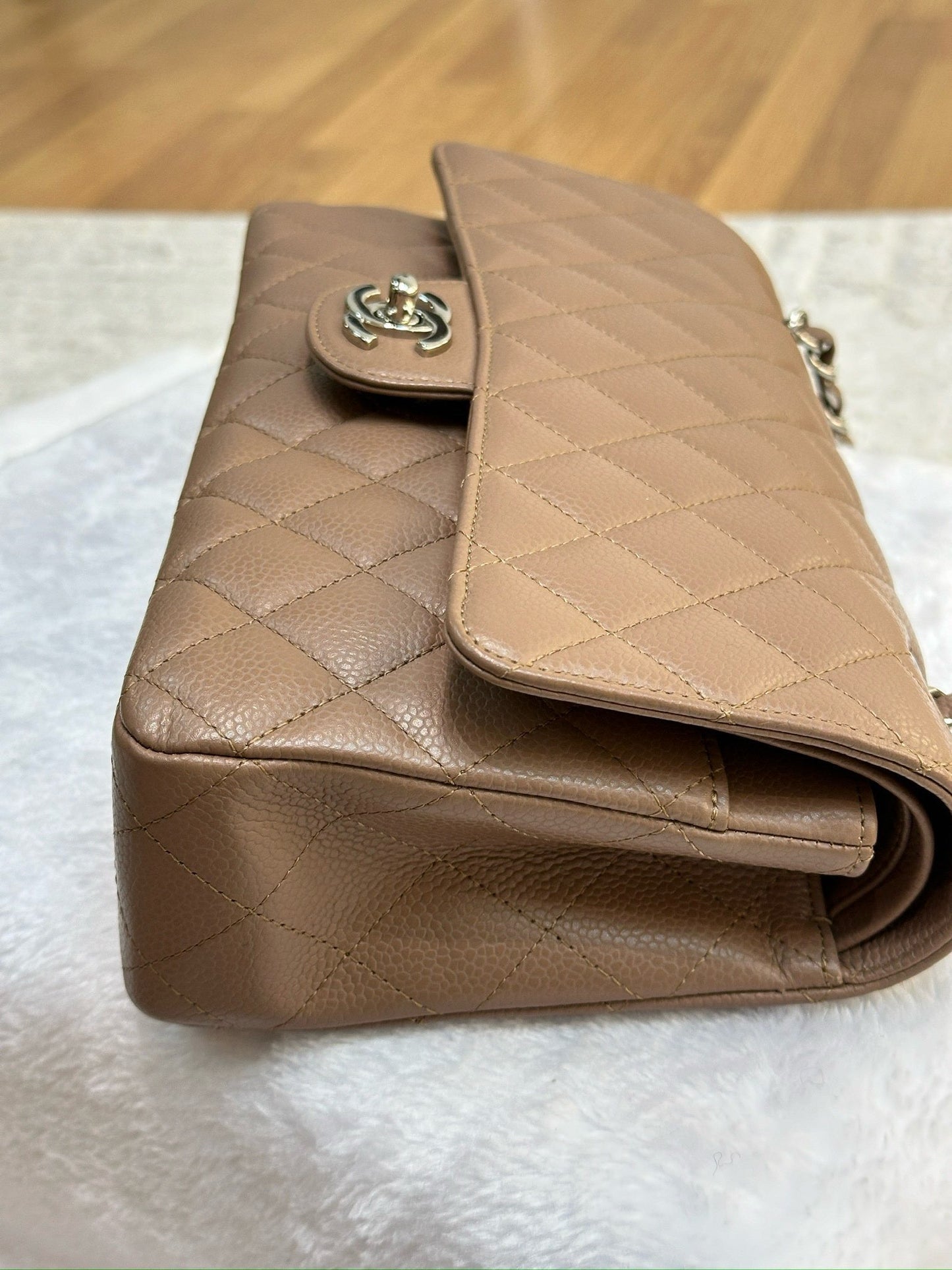 Chanel Medium Classic Caviar Double Flap Taupe SHW