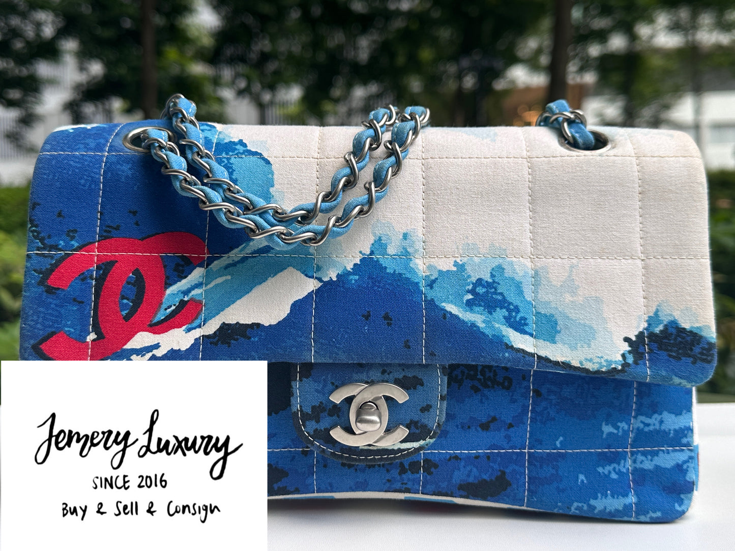 Chanel Canvas Square Quilted Surf Flap Multicolor 75 holo card
