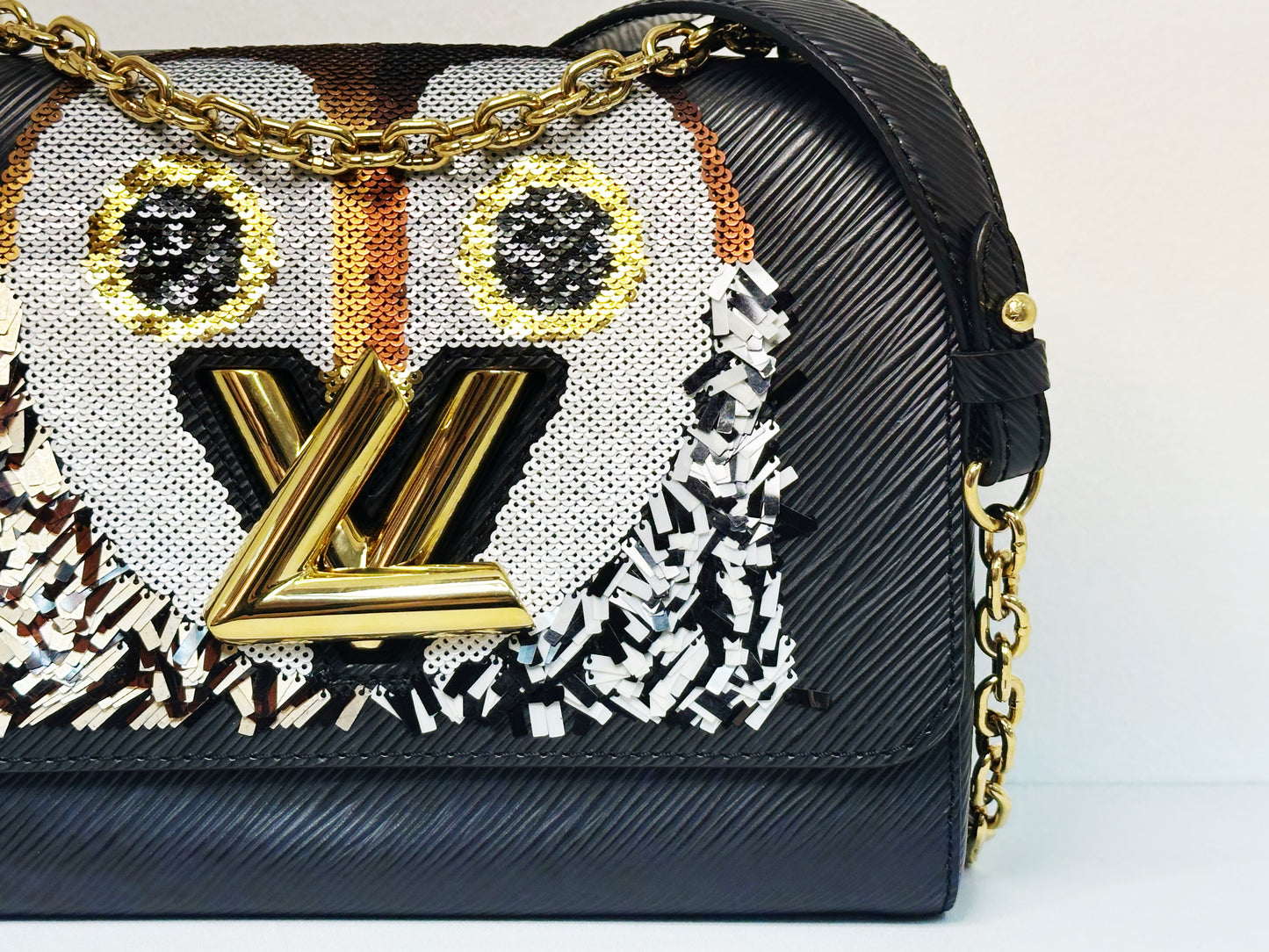 Louis Vuitton Black Epi Leather Sequin Owl MM Twist Bag
