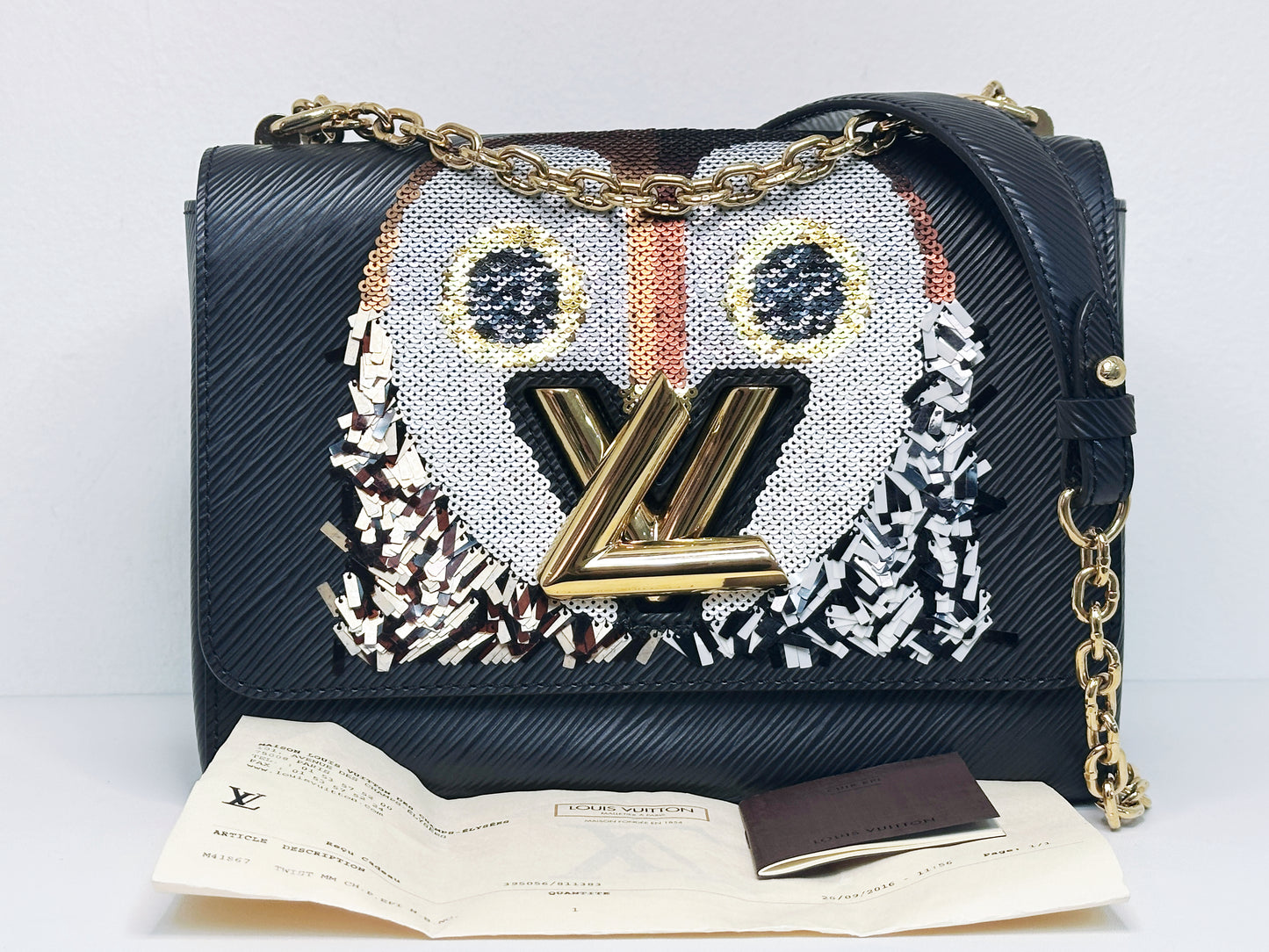 Louis Vuitton Black Epi Leather Sequin Owl MM Twist Bag