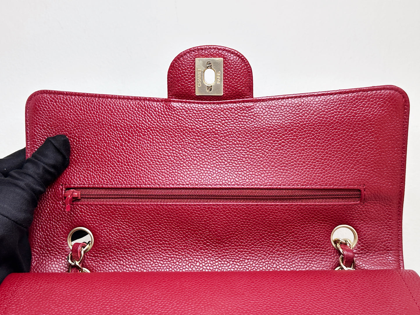 Chanel Caviar Classic Quilted Medium Double Flap Bordeaux Bag 1307 holo card