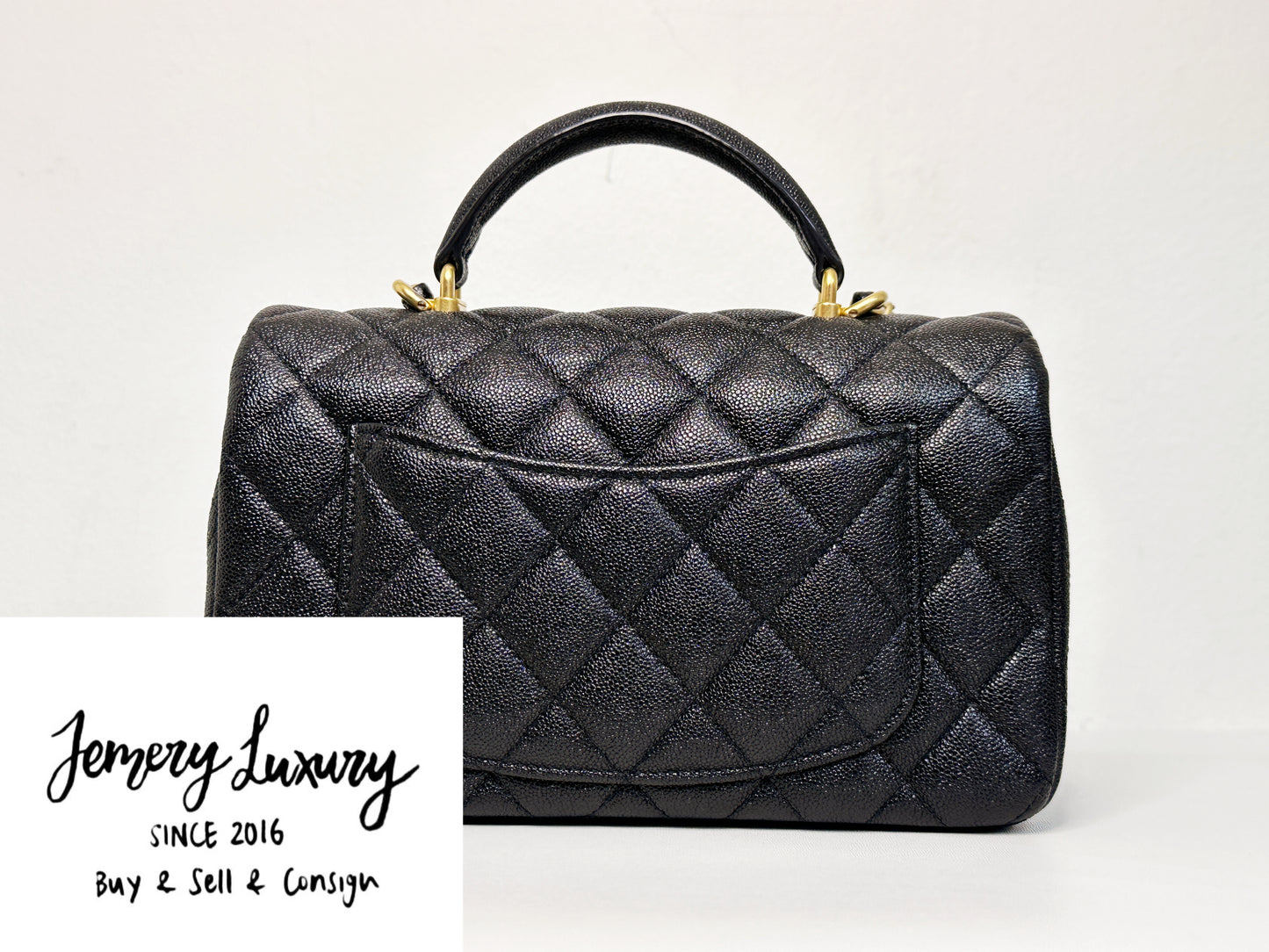 Chanel Mini Rectangular Top Handle Flap Bag Black Caviar GHW 3129 holo card
