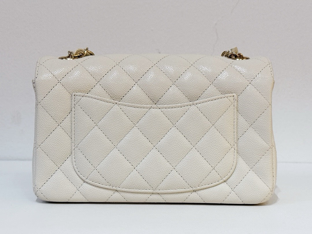 Chanel Mini Rectangle Caviar ivory 17C GHW 2339 holo