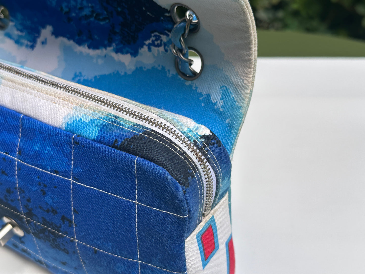 Chanel Canvas Square Quilted Surf Flap Multicolor 75 holo card