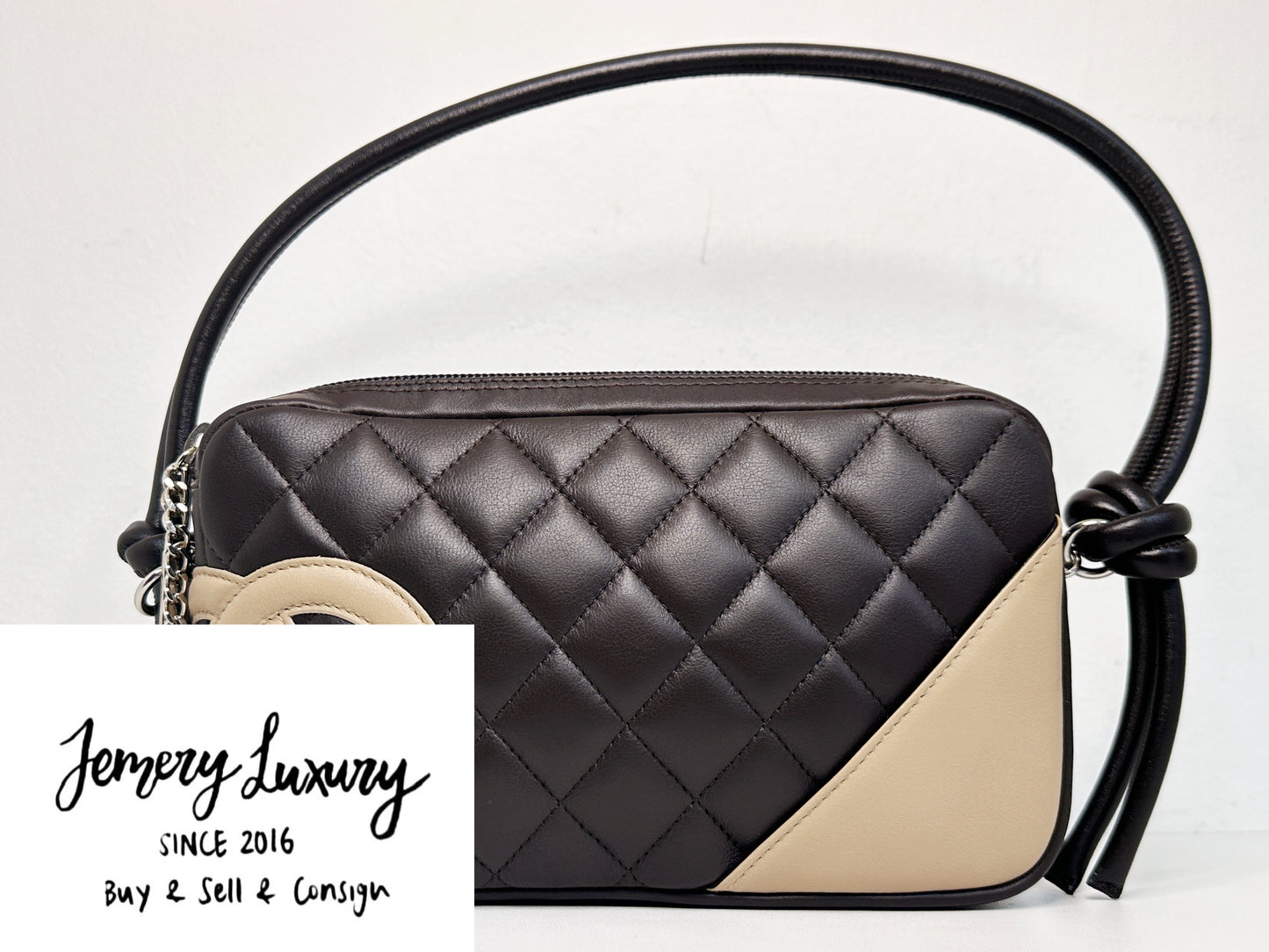 Chanel Calfskin Quilted Cambon Pochette Dark Brown 928 holo card