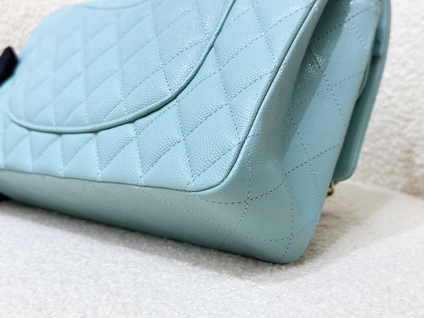 Chanel Classic Flap Medium 20C Tiffany Blue Caviar Light Gold Hardware 294 holo card
