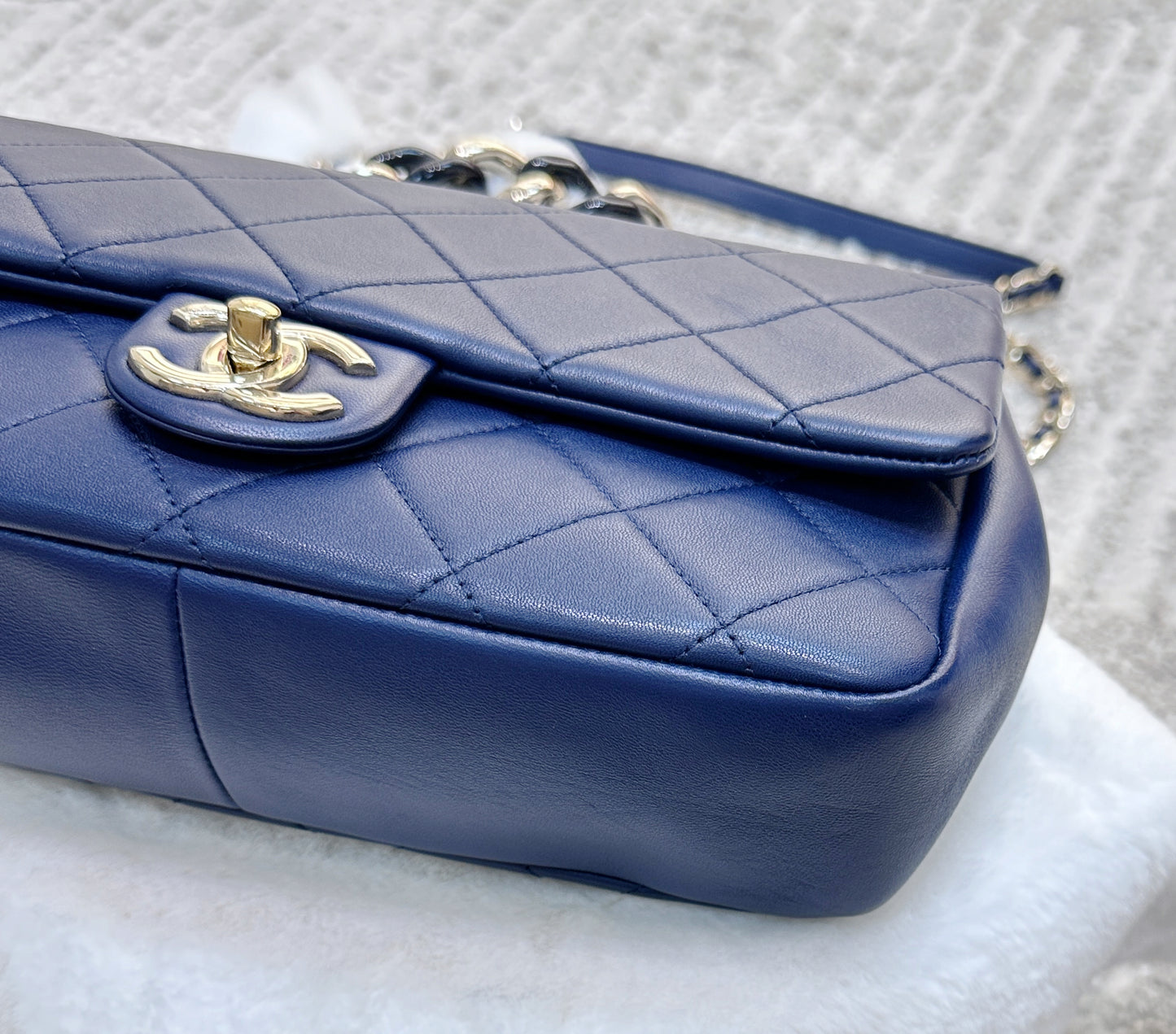 Chanel Blue Quilted Small Resin Elegant Chain Flap Bag
