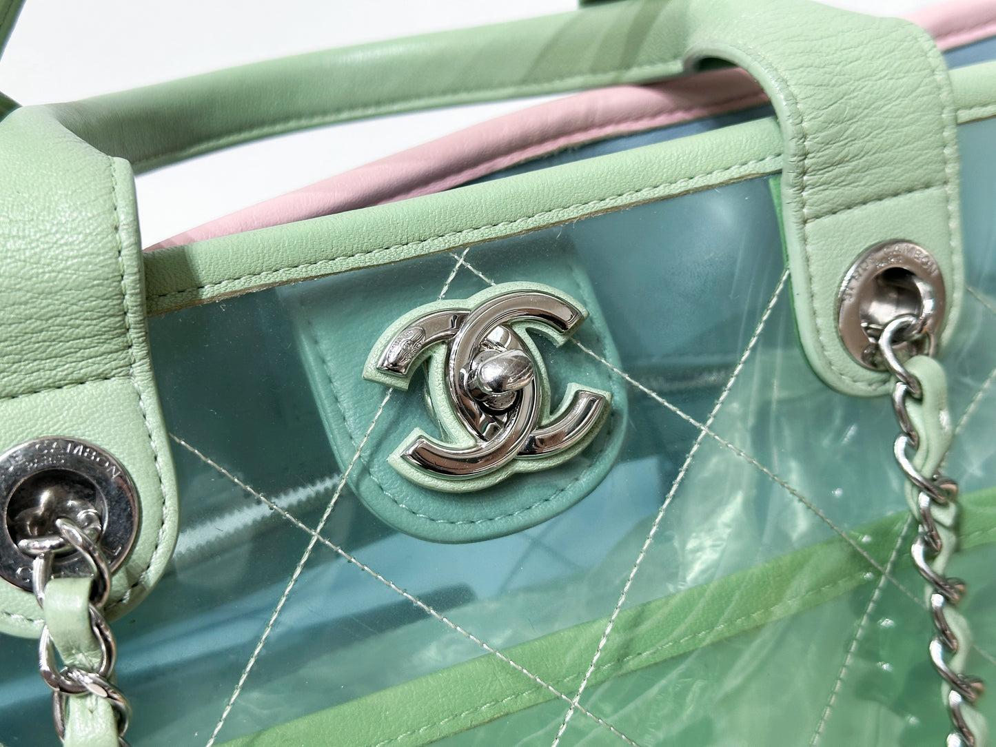 Chanel PVC Green/Pink/Blue Tote bag 2584 holo card