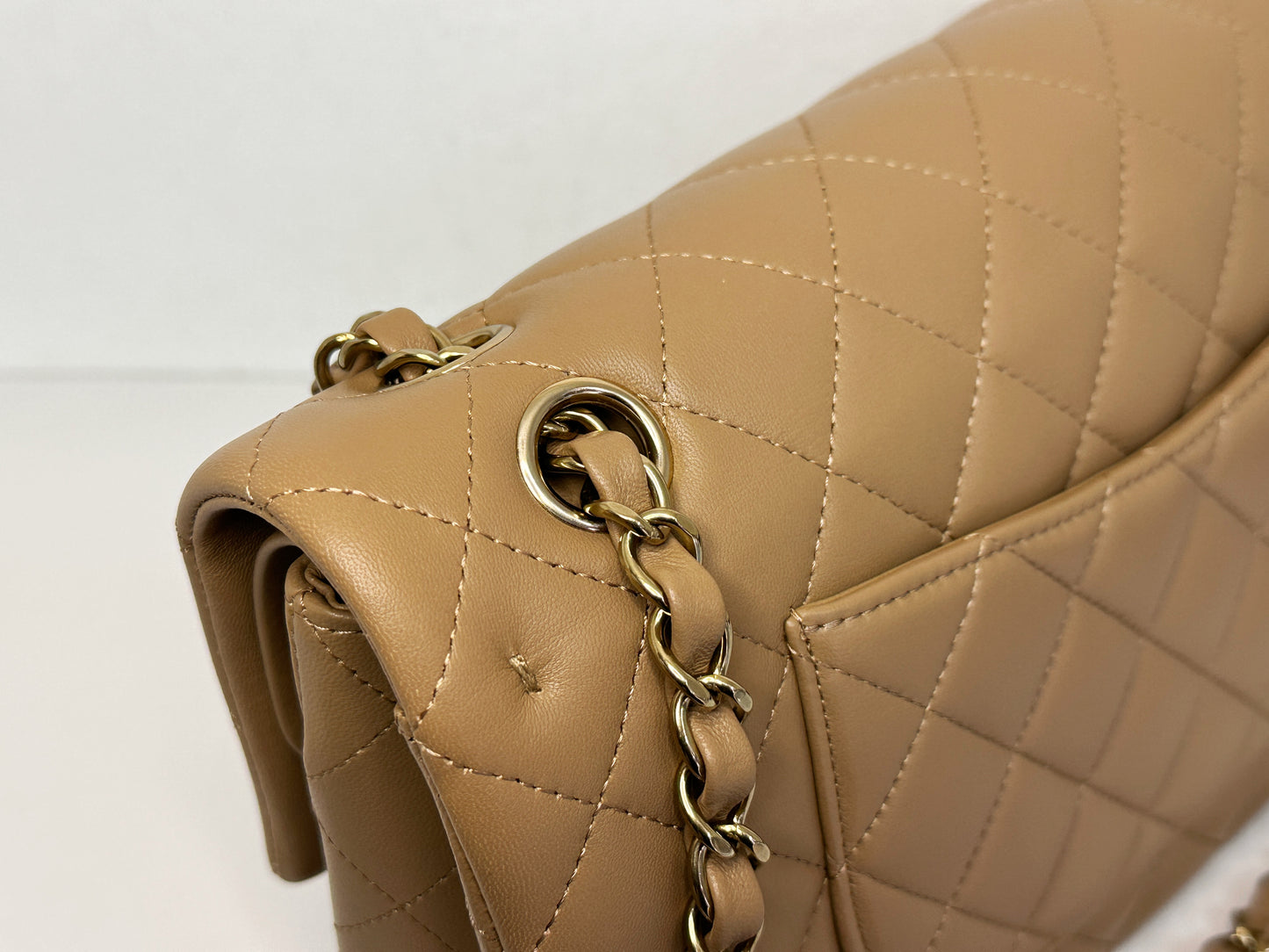 Chanel 22B Lambskin Classic Quilted Double Flap Medium LGHW Dark beige HH9G microchip
